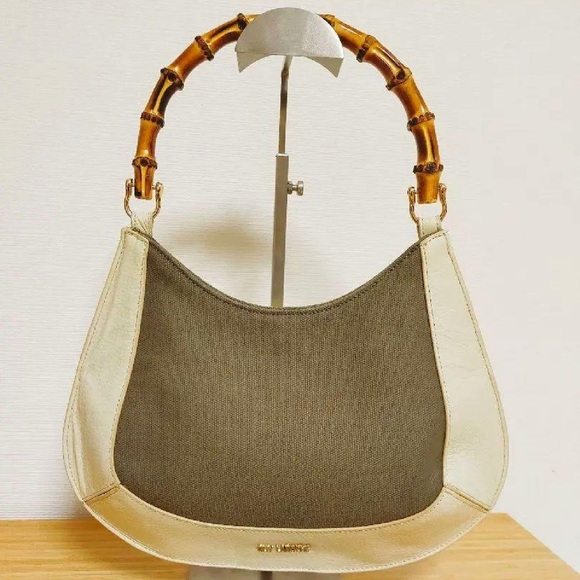 Guy Laroche Handbags - Guy LaRoche Kaki Light Beige Bamboo Handle Tote